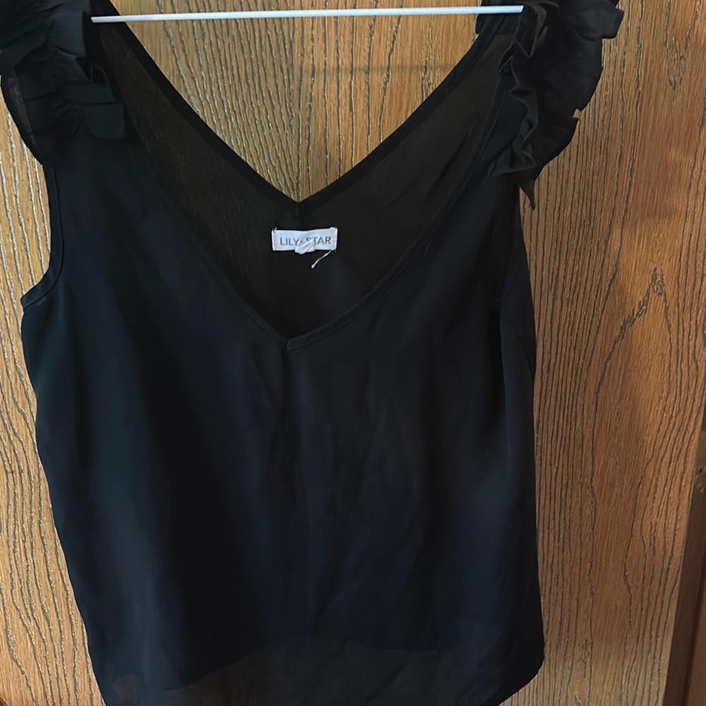 Lily Star Black Ruffled Sleeveless Blouse
